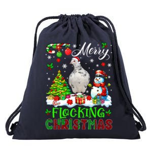 Merry Flocking Christmas Santa Pigeon Xmas Symbols Snow Cute Gift Drawstring Bag