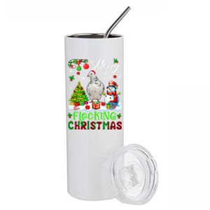 Merry Flocking Christmas Santa Pigeon Xmas Symbols Snow Cute Gift Stainless Steel Tumbler