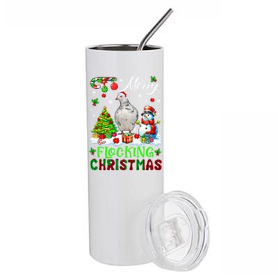 Merry Flocking Christmas Santa Pigeon Xmas Symbols Snow Cute Gift Stainless Steel Tumbler