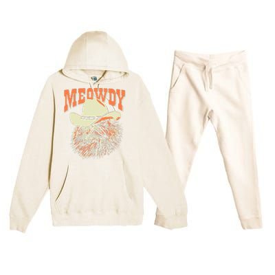 Meowdy! Funny Country Music Cat Cow Hat Vintage Premium Hooded Sweatsuit Set