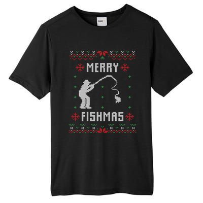 Merry Fish Christmas Fishing Design Dad Mom Gift Graphic Meaningful Gift Tall Fusion ChromaSoft Performance T-Shirt