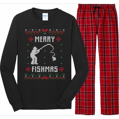 Merry Fish Christmas Fishing Design Dad Mom Gift Graphic Meaningful Gift Long Sleeve Pajama Set