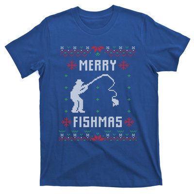 Merry Fish Christmas Fishing Design Dad Mom Gift Graphic Meaningful Gift T-Shirt