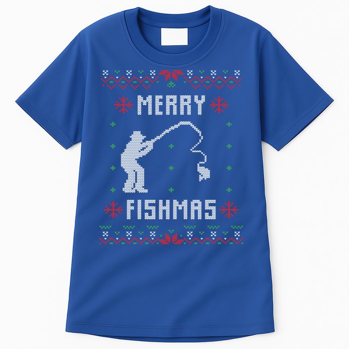 Merry Fish Christmas Fishing Design Dad Mom Gift Graphic Meaningful Gift Tall T-Shirt