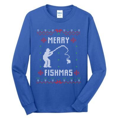 Merry Fish Christmas Fishing Design Dad Mom Gift Graphic Meaningful Gift Tall Long Sleeve T-Shirt