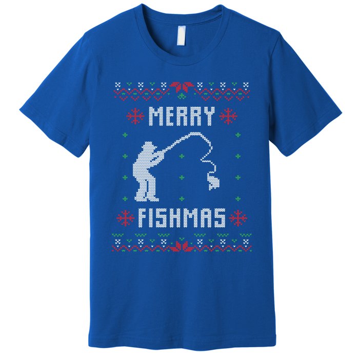 Merry Fish Christmas Fishing Design Dad Mom Gift Graphic Meaningful Gift Premium T-Shirt