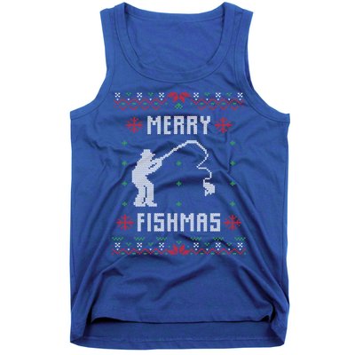 Merry Fish Christmas Fishing Design Dad Mom Gift Graphic Meaningful Gift Tank Top