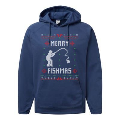 Merry Fish Christmas Fishing Design Dad Mom Gift Graphic Meaningful Gift Performance Fleece Hoodie