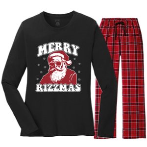 Merry Funny Christmas Rizz Santa Claus Rizzler Women's Long Sleeve Flannel Pajama Set 