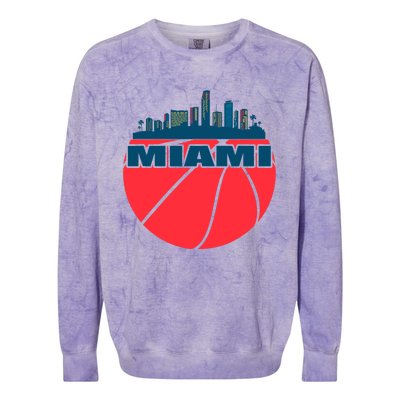 Miami Florida Cityscape Retro Basketball For Fans Colorblast Crewneck Sweatshirt