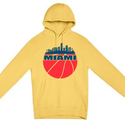 Miami Florida Cityscape Retro Basketball For Fans Premium Pullover Hoodie