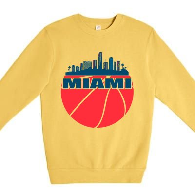 Miami Florida Cityscape Retro Basketball For Fans Premium Crewneck Sweatshirt