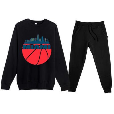 Miami Florida Cityscape Retro Basketball For Fans Premium Crewneck Sweatsuit Set