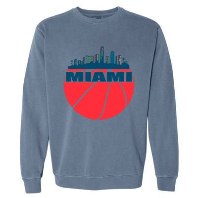 Miami Florida Cityscape Retro Basketball For Fans Garment-Dyed Sweatshirt