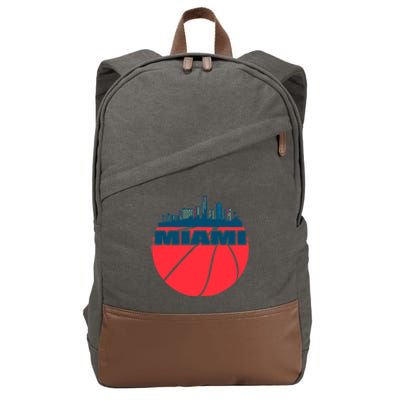 Miami Florida Cityscape Retro Basketball For Fans Cotton Canvas Backpack