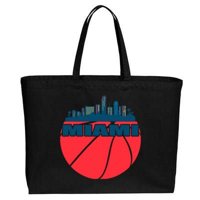 Miami Florida Cityscape Retro Basketball For Fans Cotton Canvas Jumbo Tote