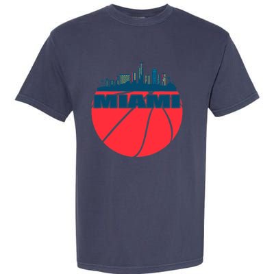 Miami Florida Cityscape Retro Basketball For Fans Garment-Dyed Heavyweight T-Shirt