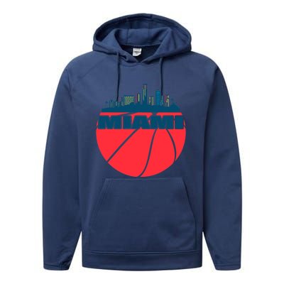 Miami Florida Cityscape Retro Basketball For Fans Performance Fleece Hoodie