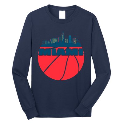 Miami Florida Cityscape Retro Basketball For Fans Long Sleeve Shirt