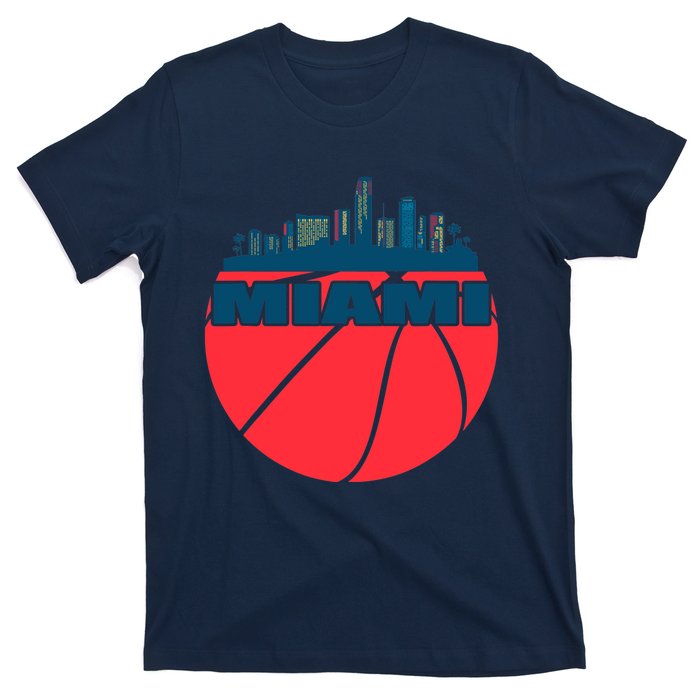 Miami Florida Cityscape Retro Basketball For Fans T-Shirt