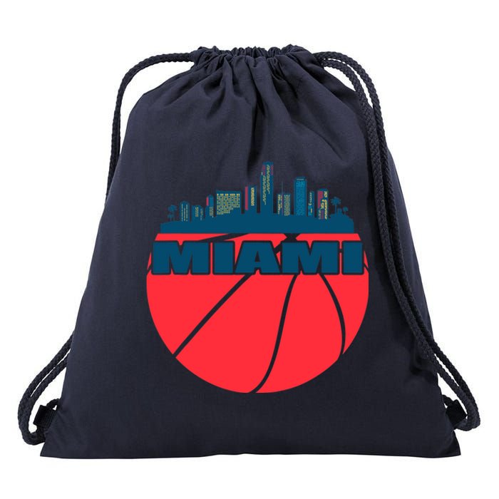 Miami Florida Cityscape Retro Basketball For Fans Drawstring Bag