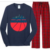 Miami Florida Cityscape Retro Basketball For Fans Long Sleeve Pajama Set