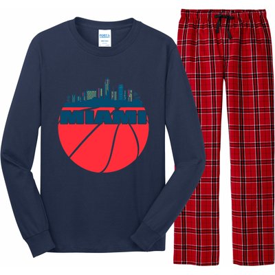 Miami Florida Cityscape Retro Basketball For Fans Long Sleeve Pajama Set