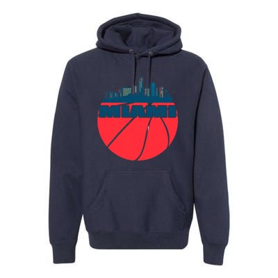 Miami Florida Cityscape Retro Basketball For Fans Premium Hoodie