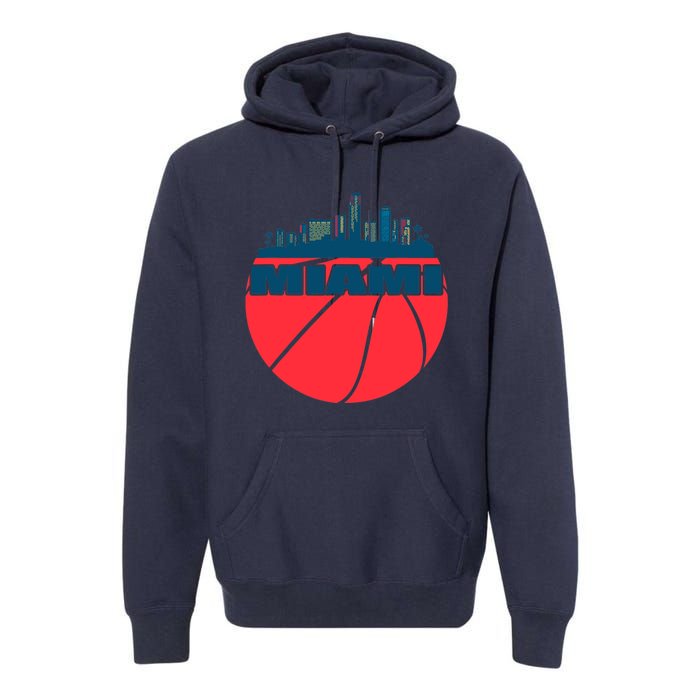 Miami Florida Cityscape Retro Basketball For Fans Premium Hoodie