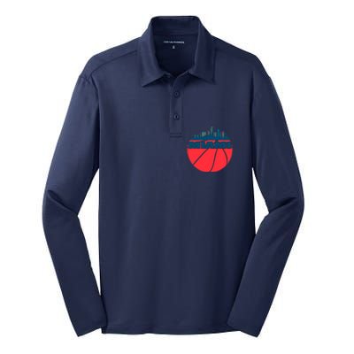 Miami Florida Cityscape Retro Basketball For Fans Silk Touch Performance Long Sleeve Polo