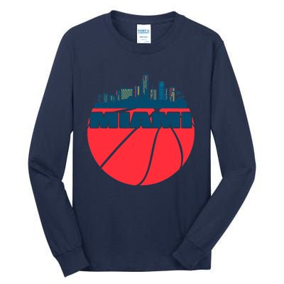 Miami Florida Cityscape Retro Basketball For Fans Tall Long Sleeve T-Shirt