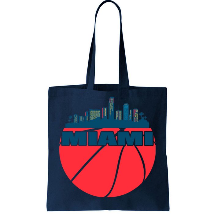 Miami Florida Cityscape Retro Basketball For Fans Tote Bag