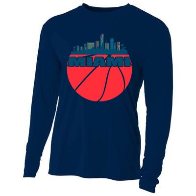 Miami Florida Cityscape Retro Basketball For Fans Cooling Performance Long Sleeve Crew