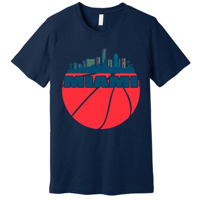 Miami Florida Cityscape Retro Basketball For Fans Premium T-Shirt