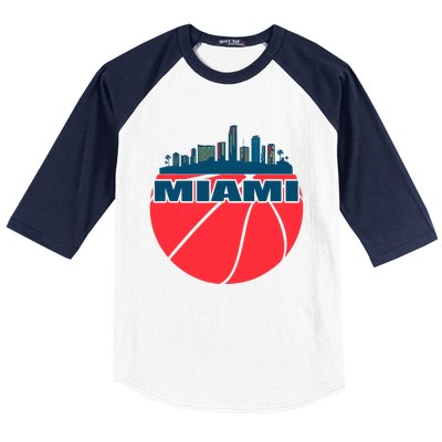 Miami Florida Cityscape Retro Basketball For Fans Baseball Sleeve Shirt