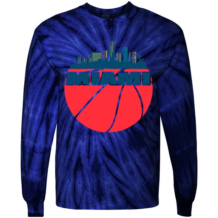 Miami Florida Cityscape Retro Basketball For Fans Tie-Dye Long Sleeve Shirt