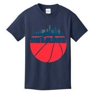 Miami Florida Cityscape Retro Basketball For Fans Kids T-Shirt