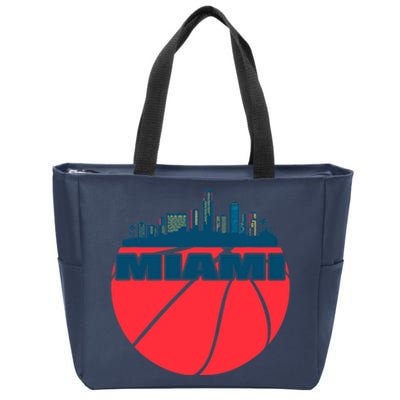 Miami Florida Cityscape Retro Basketball For Fans Zip Tote Bag