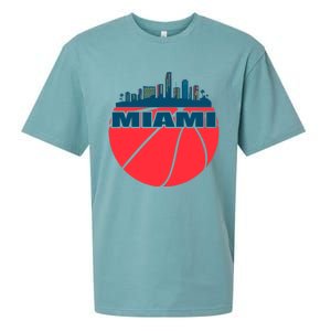 Miami Florida Cityscape Retro Basketball For Fans Sueded Cloud Jersey T-Shirt