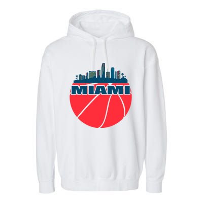 Miami Florida Cityscape Retro Basketball For Fans Garment-Dyed Fleece Hoodie