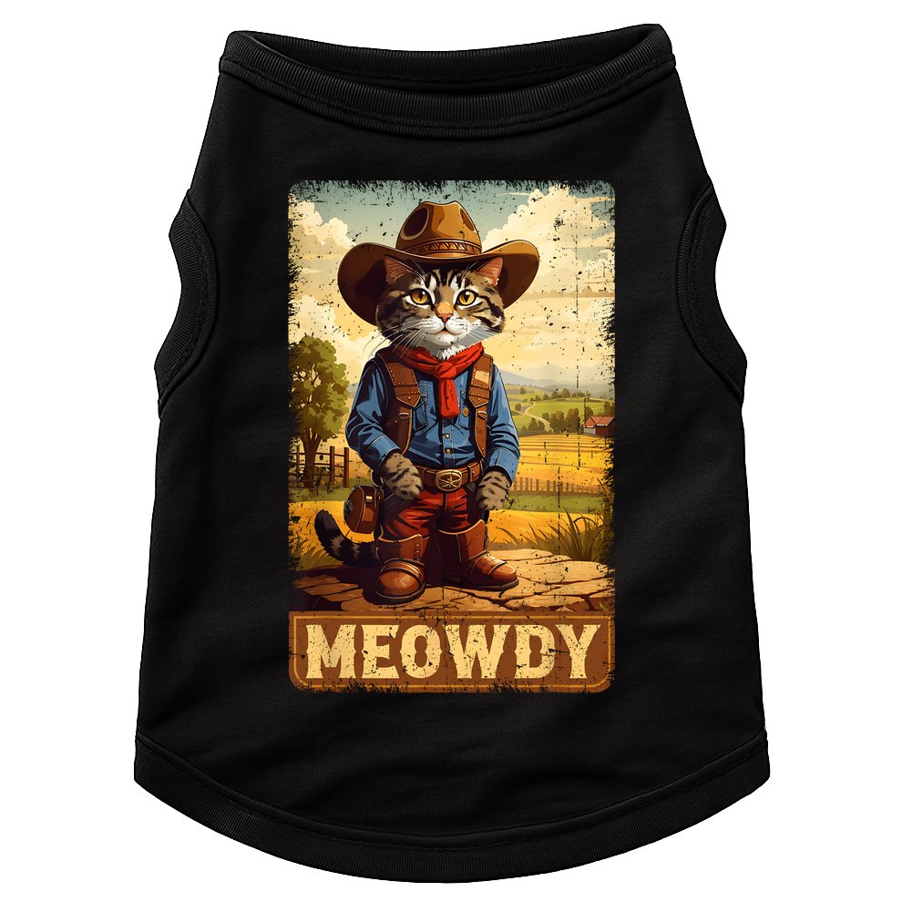 Meowdy Funny Country Side Cat Hat Vintage Cowboy Cat Doggie Tank