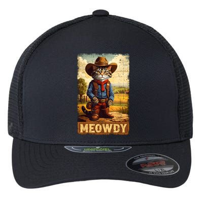 Meowdy Funny Country Side Cat Hat Vintage Cowboy Cat Flexfit Unipanel Trucker Cap