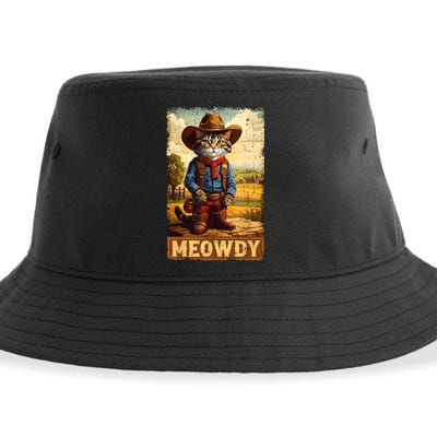 Meowdy Funny Country Side Cat Hat Vintage Cowboy Cat Sustainable Bucket Hat