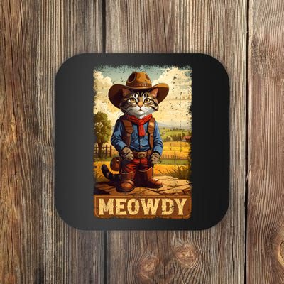 Meowdy Funny Country Side Cat Hat Vintage Cowboy Cat Coaster