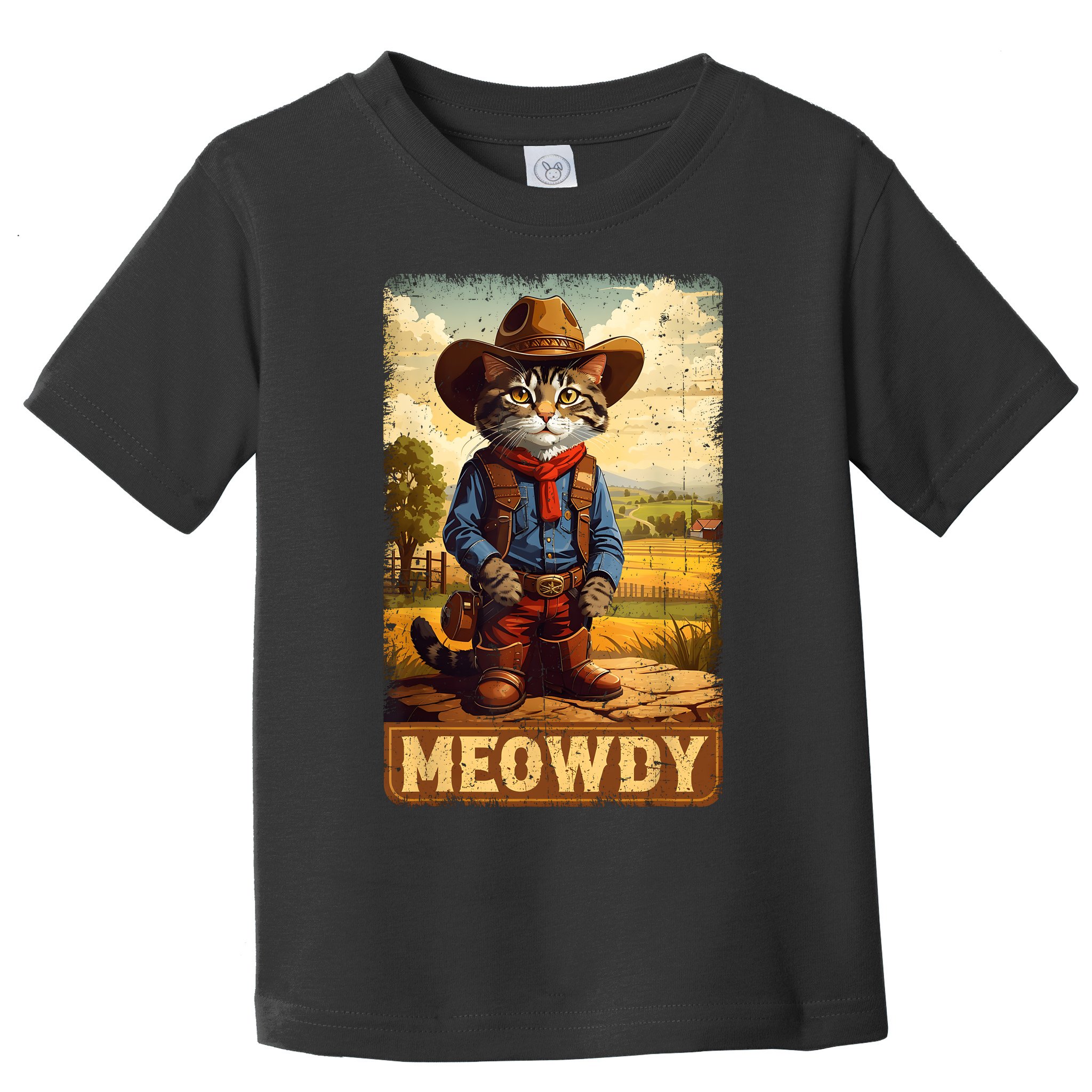 Meowdy Funny Country Side Cat Hat Vintage Cowboy Cat Toddler T-Shirt