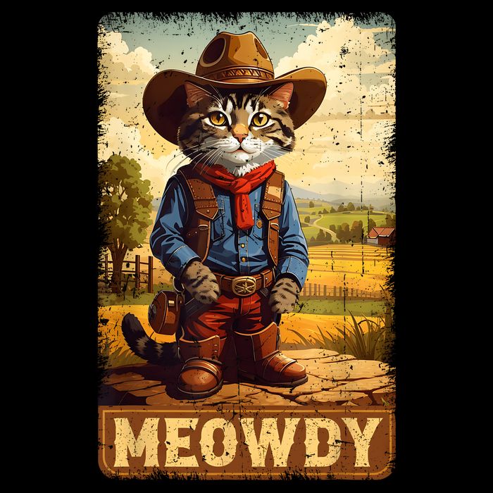 Meowdy Funny Country Side Cat Hat Vintage Cowboy Cat Toddler T-Shirt
