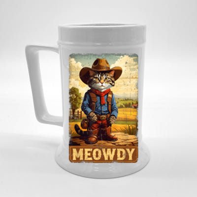 Meowdy Funny Country Side Cat Hat Vintage Cowboy Cat Beer Stein