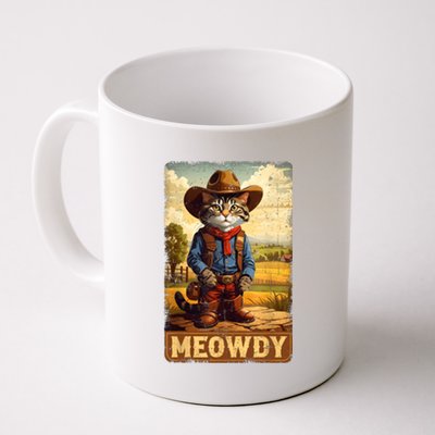 Meowdy Funny Country Side Cat Hat Vintage Cowboy Cat Coffee Mug