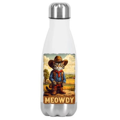 Meowdy Funny Country Side Cat Hat Vintage Cowboy Cat Stainless Steel Insulated Water Bottle