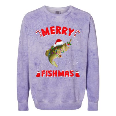 Merry Fishmas Christmas Bass Fishing Xmas Fishing Pajama Colorblast Crewneck Sweatshirt